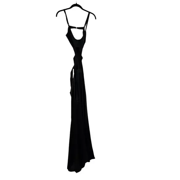 New Skims Black Sand Washed Cut Out Silk Strappy Slip Maxi Dress Size XS - Picture 3 of 6